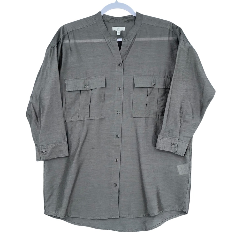 Joie Women's Medium M‎ Gray Lyocell Blend 3/4 Sleeve Button Down Tunic Top